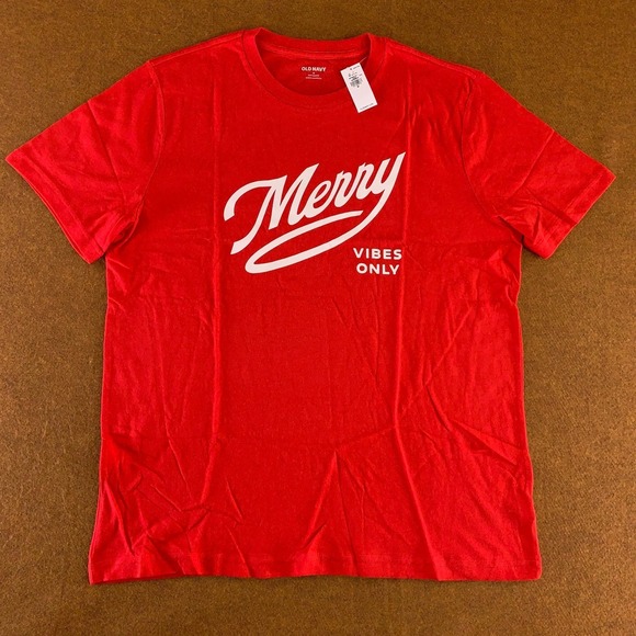 Old Navy Other - Old Navy Mens Medium Red Soft Wash Merry Vibes Only Holiday Graphic T-Shirt NWT